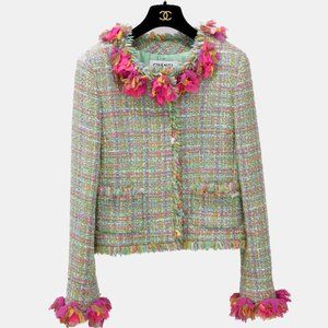 Chanel Fall 2001 Multicolour Silk Applique Tweed Jacket